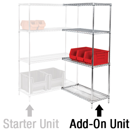 36 x 12 x 54" - 4 Shelf Wire Shelving Add-On Unit