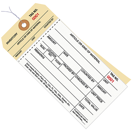 6 <span class='fraction'>1/4</span>" x 3 <span class='fraction'>1/8</span> - (1000-1499) Inventory Tags  2 Part Carbonless Stub Style #8 - Pre-Wired