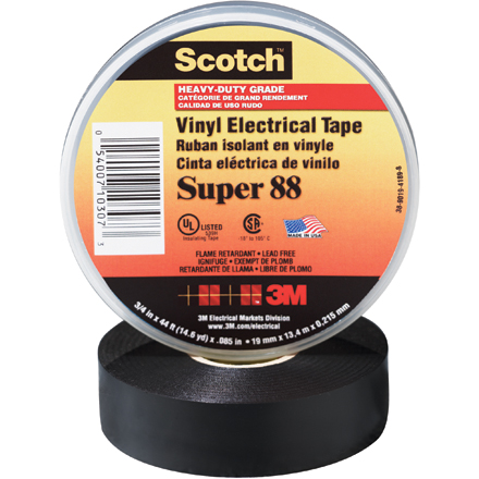 1 <span class='fraction'>1/2</span>" x 44' Black (10 Rolls) Scotch<span class='rtm'>®</span> Vinyl Electrical Tape Super 88